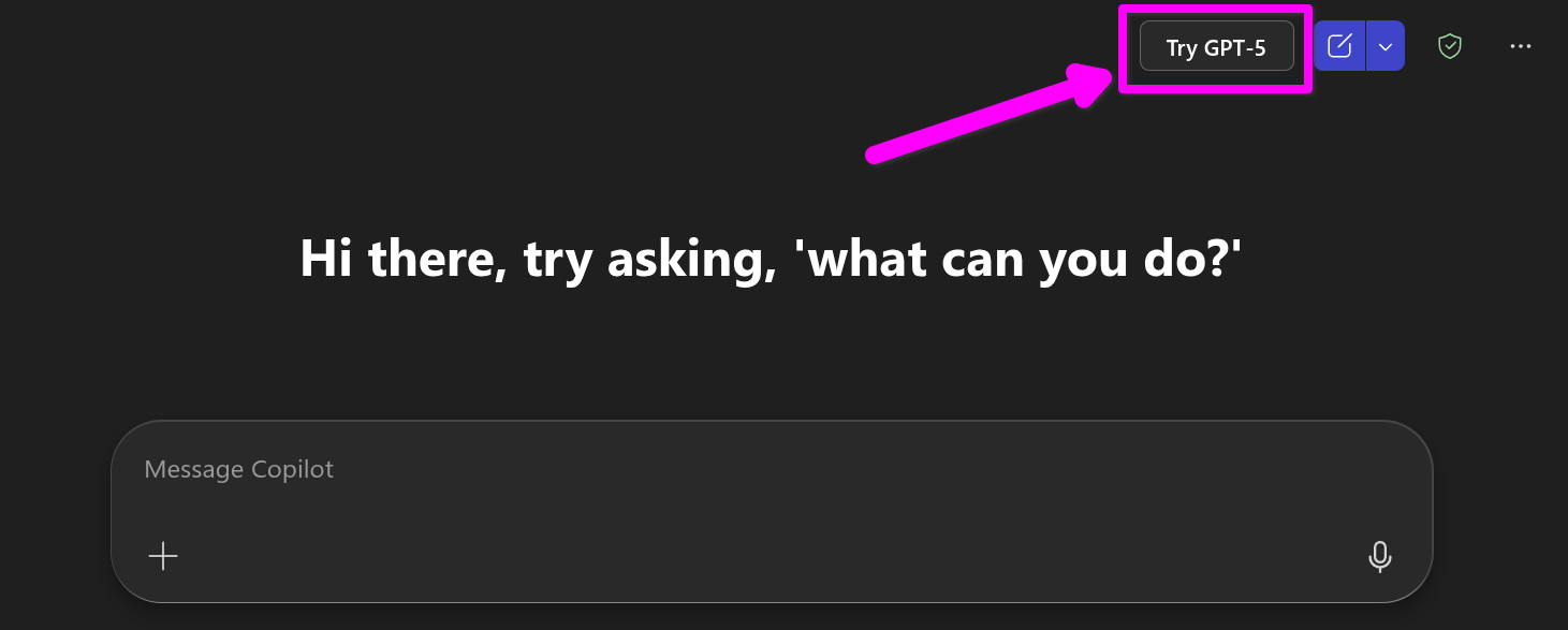 Try GPT-5 button in Copilot