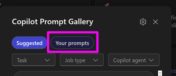 Your prompts button in the Copilot Prompt Gallery