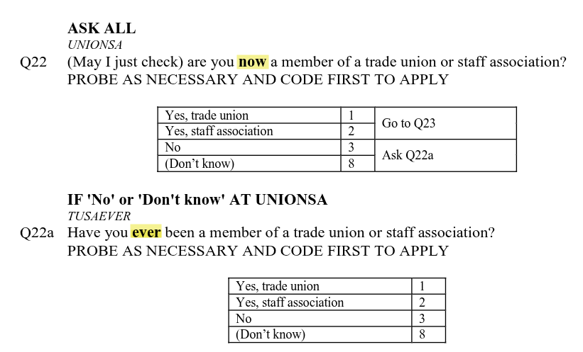 Questions Q22 and Q22a in the main questionnaire.