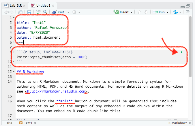 YAML and code chunk.