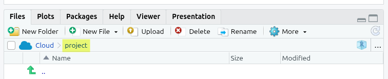The folder nav bar showing currently in the top-level project folder
