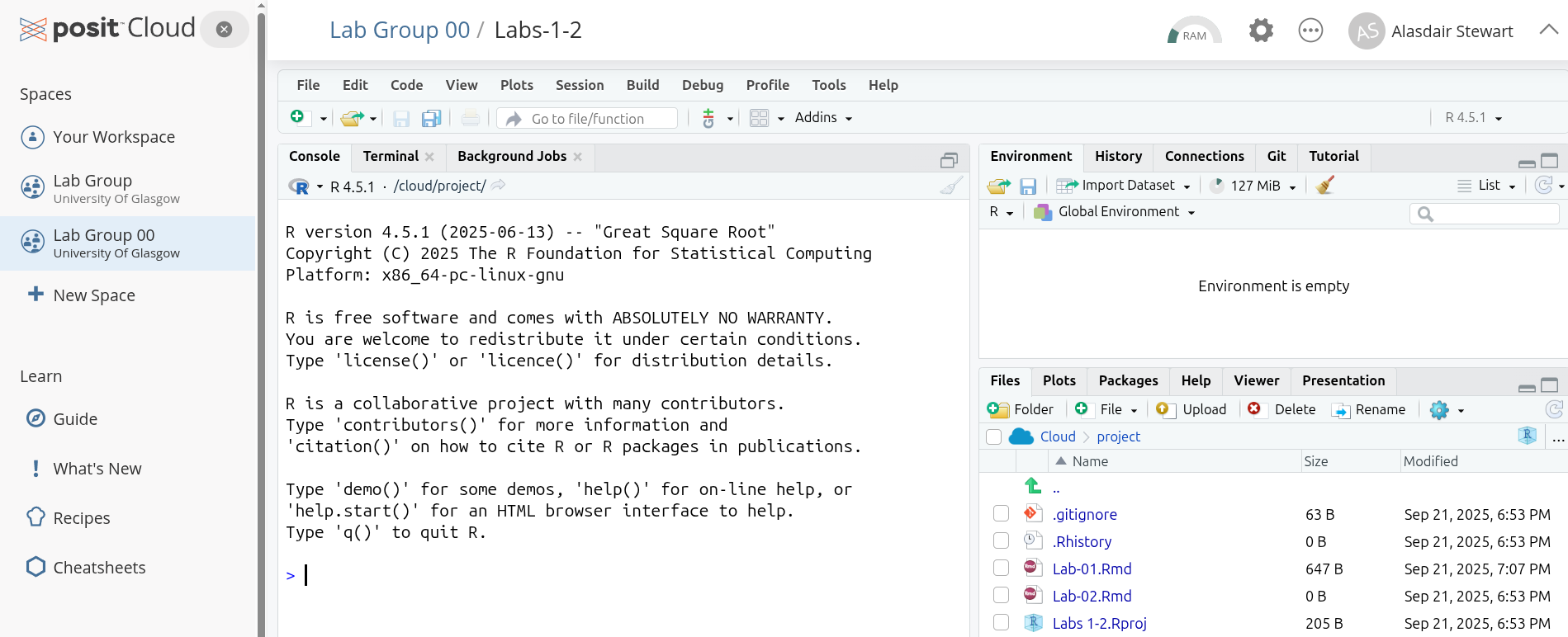 Screen after creating ‘Labs 1-2’ project