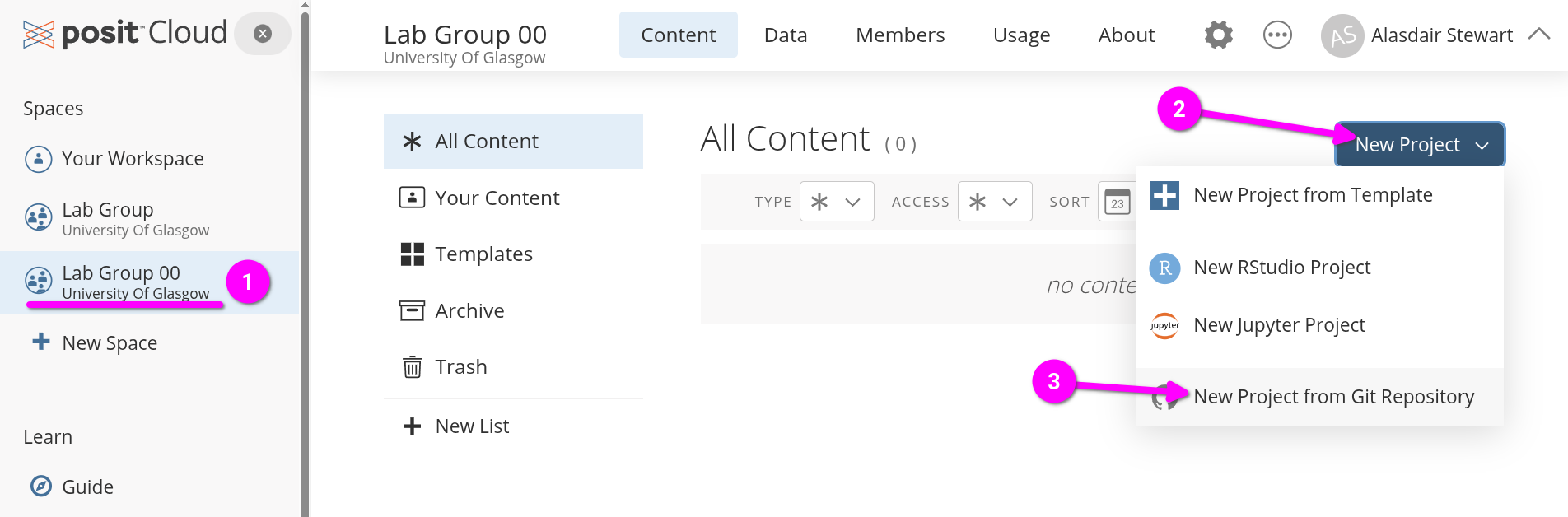 New Project, New Project from Git Repository