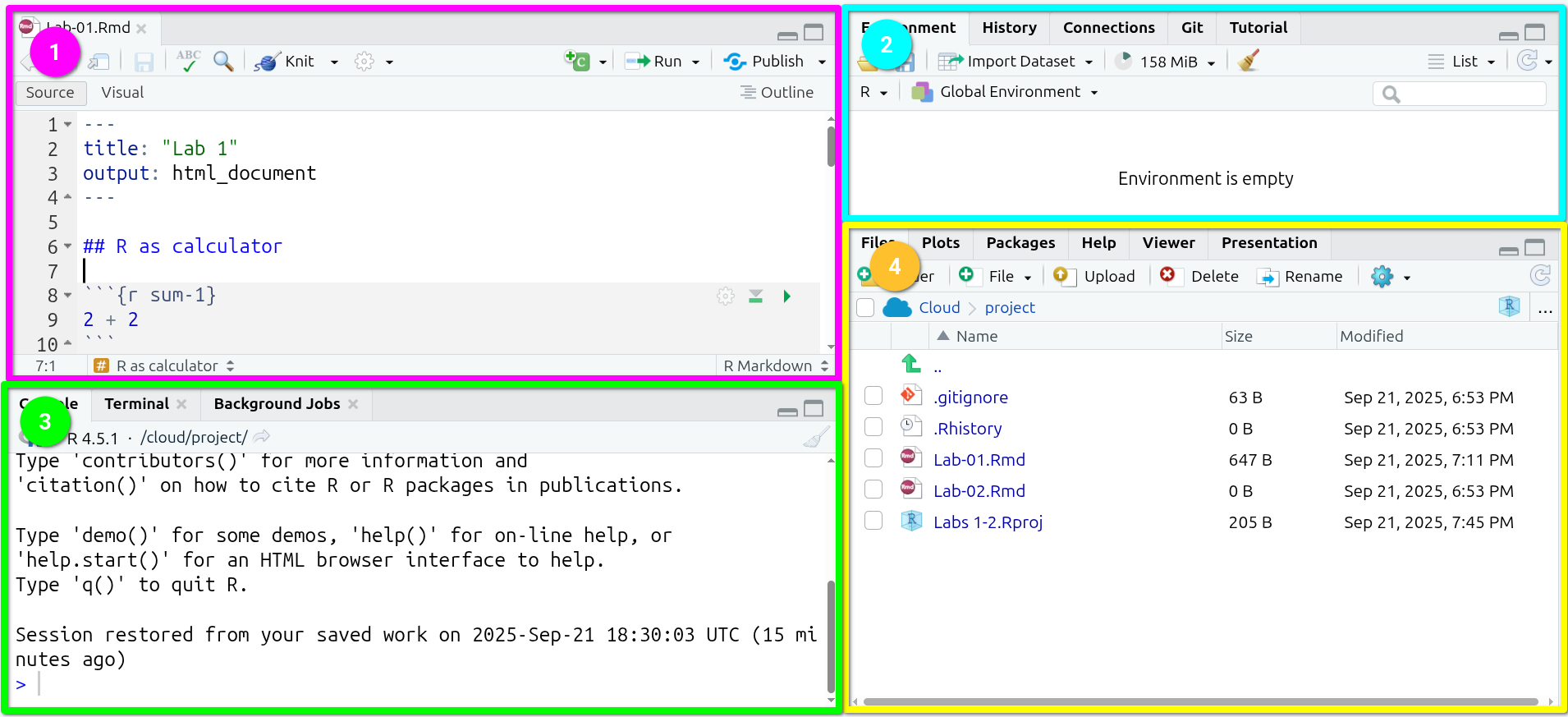 RStudio’s four main panels