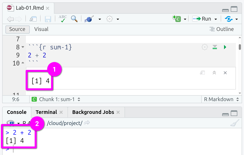 Output in R Markdown file and Console after running a code chunk