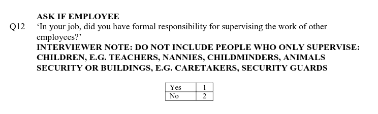 Question used for rsuper variable in the NILT questionnaire
